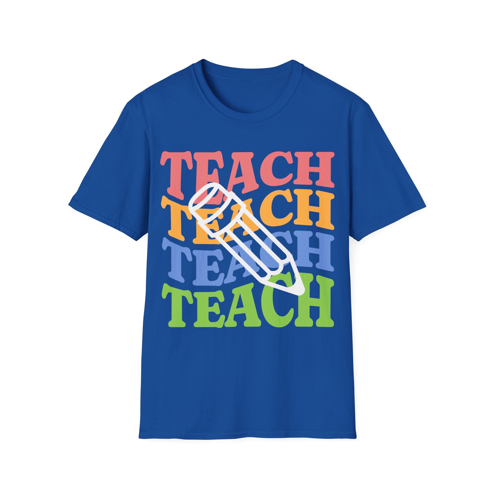 Teacher Pencil Tee — Colorful "TEACH" Graphic T-Shirt for Educators