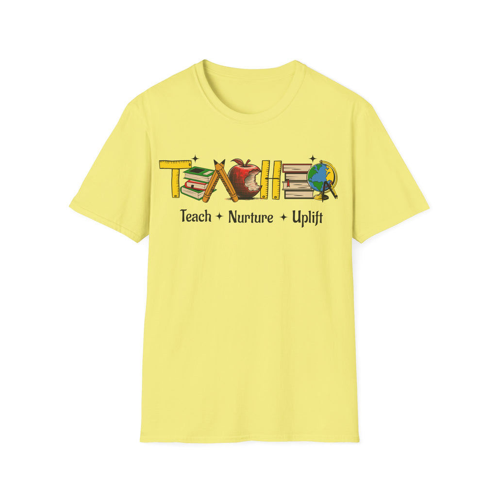 "Teach • Nurture • Uplift" Teacher T-Shirt -  School Apple & Books Tee