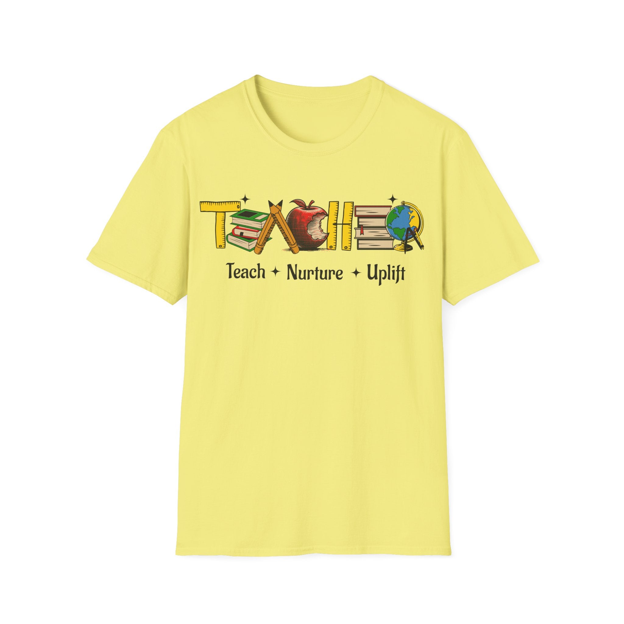 "Teach • Nurture • Uplift" Teacher T-Shirt -  School Apple & Books Tee
