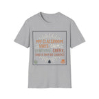 Teacher T-Shirt – "My Classroom Vibes: Calm, Learning, Coffee (and a Tiny Bit Chaotic)"