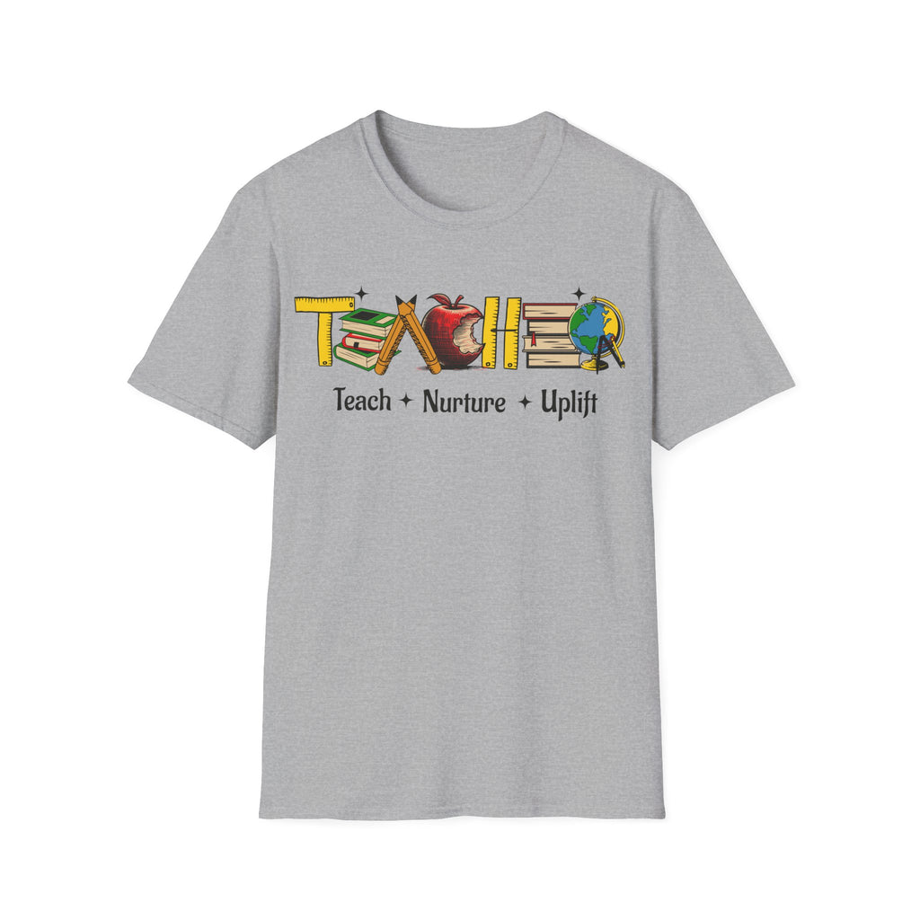 "Teach • Nurture • Uplift" Teacher T-Shirt -  School Apple & Books Tee