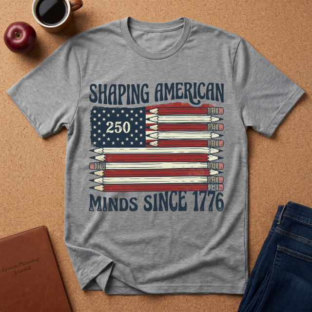 "Shaping American Minds Since 1776" Patriotic Pencil Flag T-Shirt