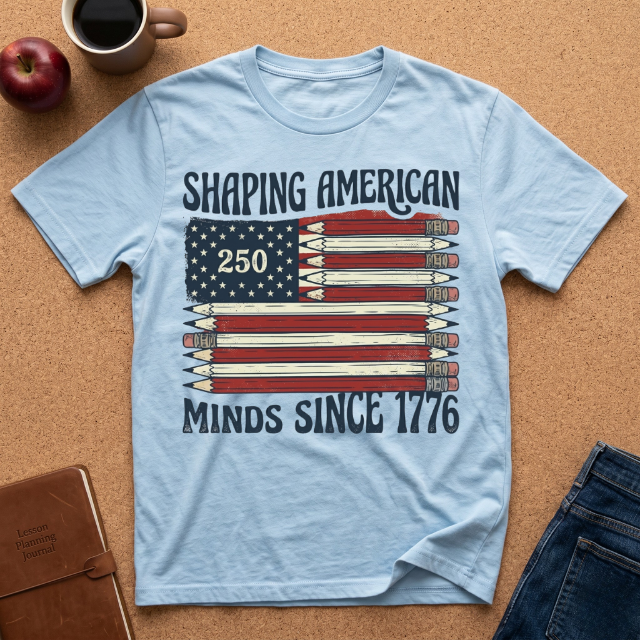 "Shaping American Minds Since 1776" Patriotic Pencil Flag T-Shirt