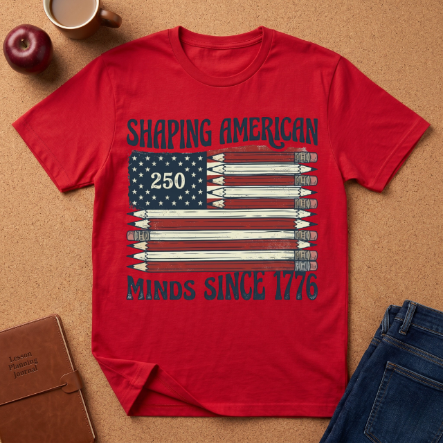 "Shaping American Minds Since 1776" Patriotic Pencil Flag T-Shirt