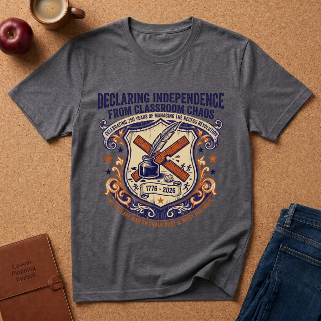 "Declaring Independence From Classroom Chaos" T-Shirt — Vintage Teacher Freedom Tee