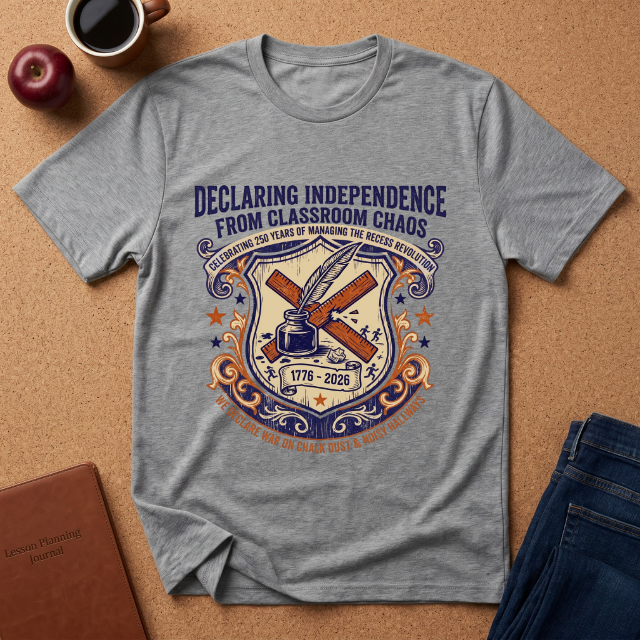 "Declaring Independence From Classroom Chaos" T-Shirt — Vintage Teacher Freedom Tee