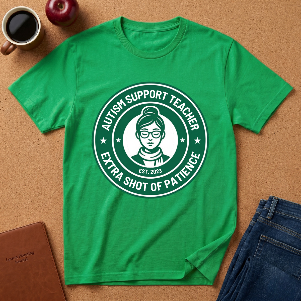 Autism Support Teacher T-Shirt — "Extra Shot of Patience"