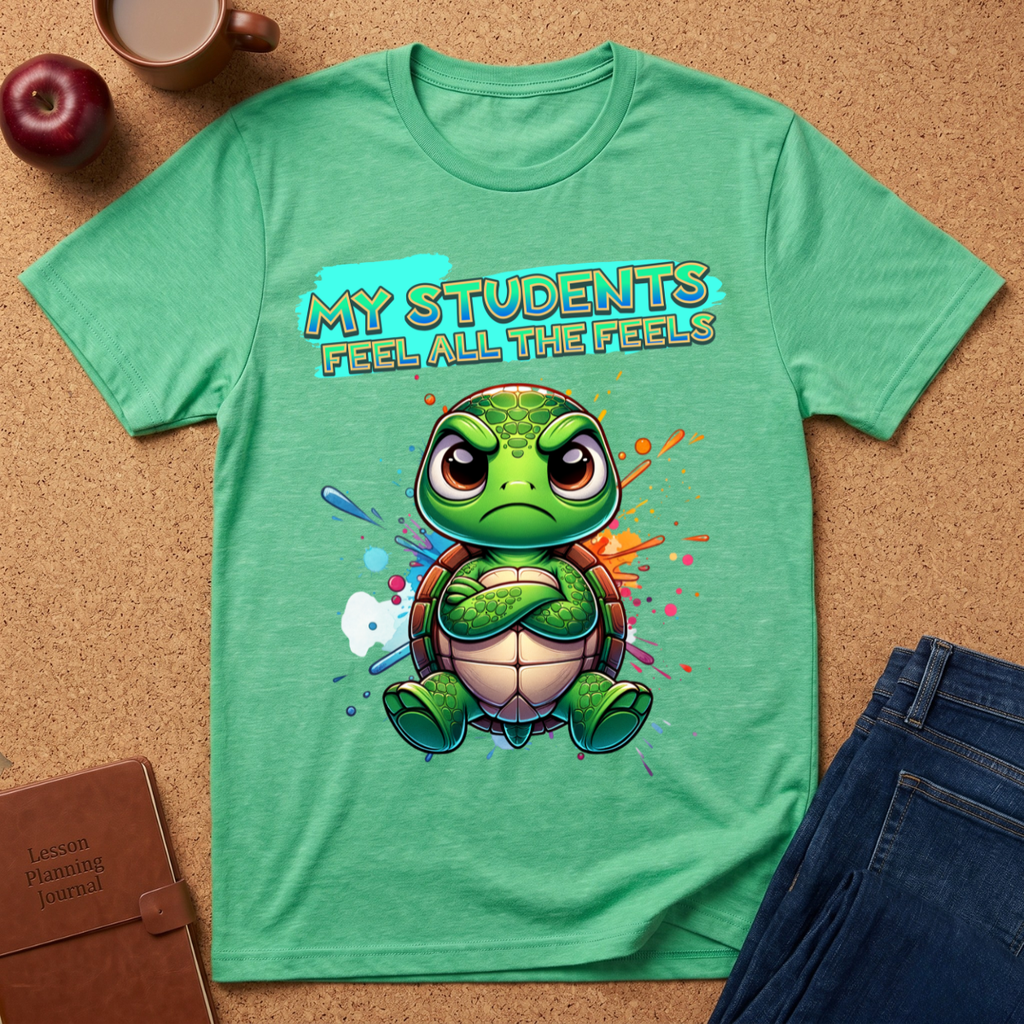 Teacher T‑Shirt — “My Students Feel All The Feels” Cute Turtle Emotional Support Tee