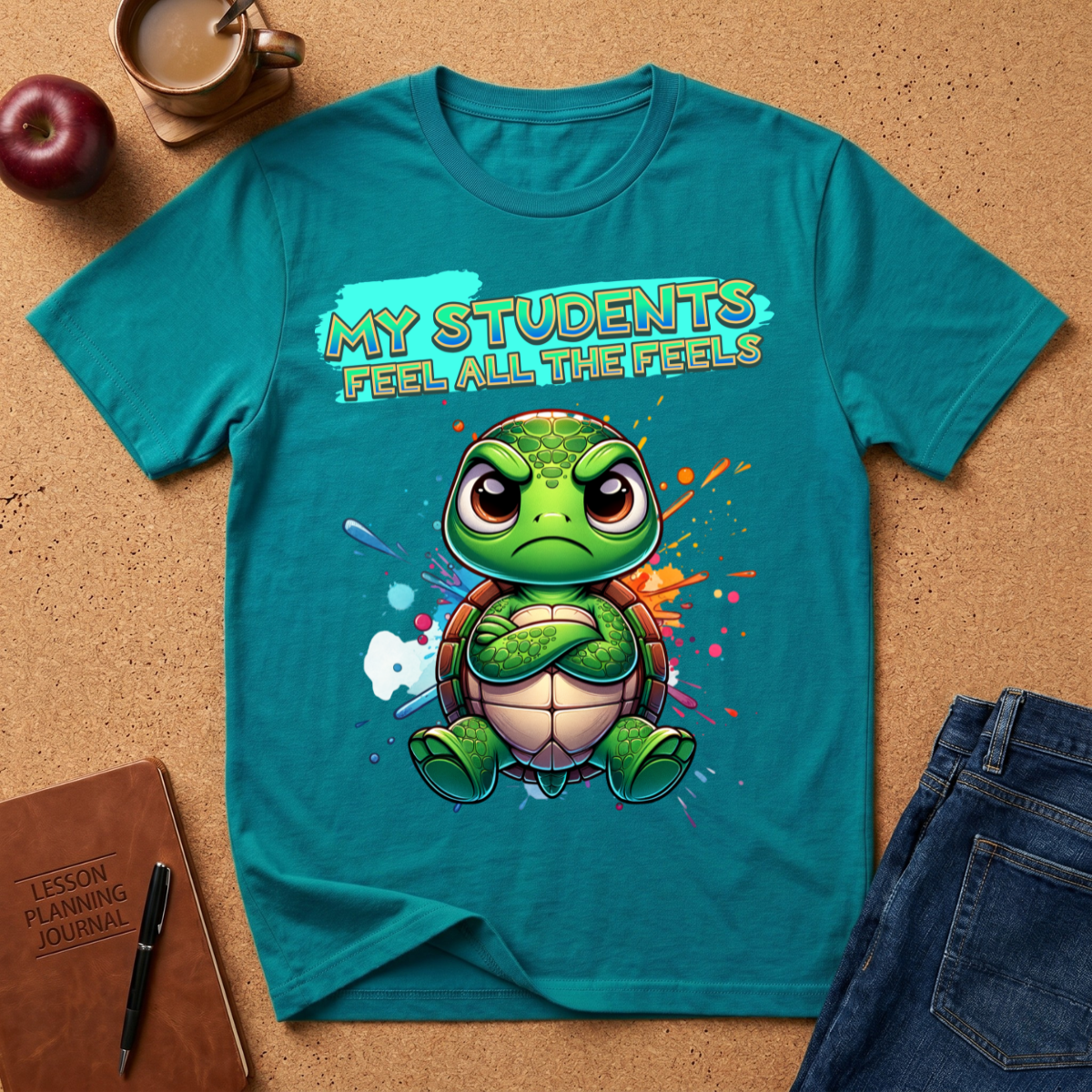 Teacher T‑Shirt — “My Students Feel All The Feels” Cute Turtle Emotional Support Tee