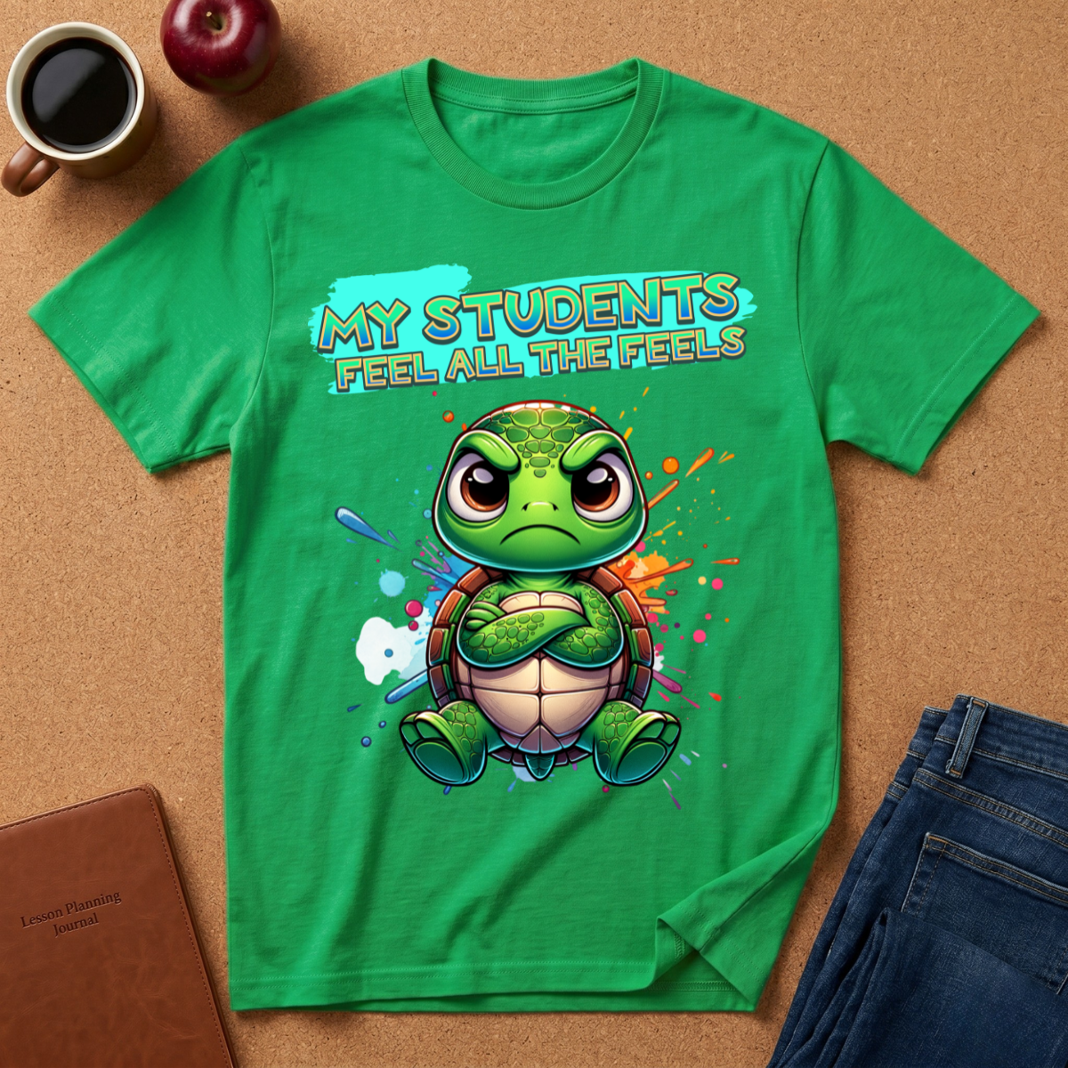 Teacher T‑Shirt — “My Students Feel All The Feels” Cute Turtle Emotional Support Tee