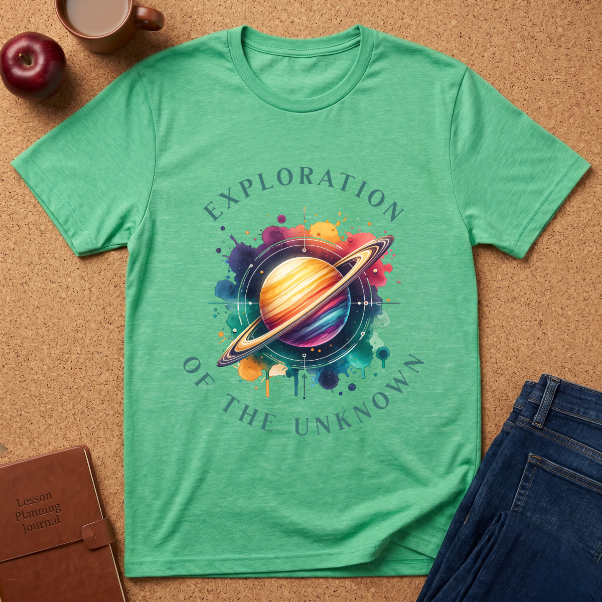 Exploration of the Unknown T-Shirt — Colorful Saturn Space Graphic