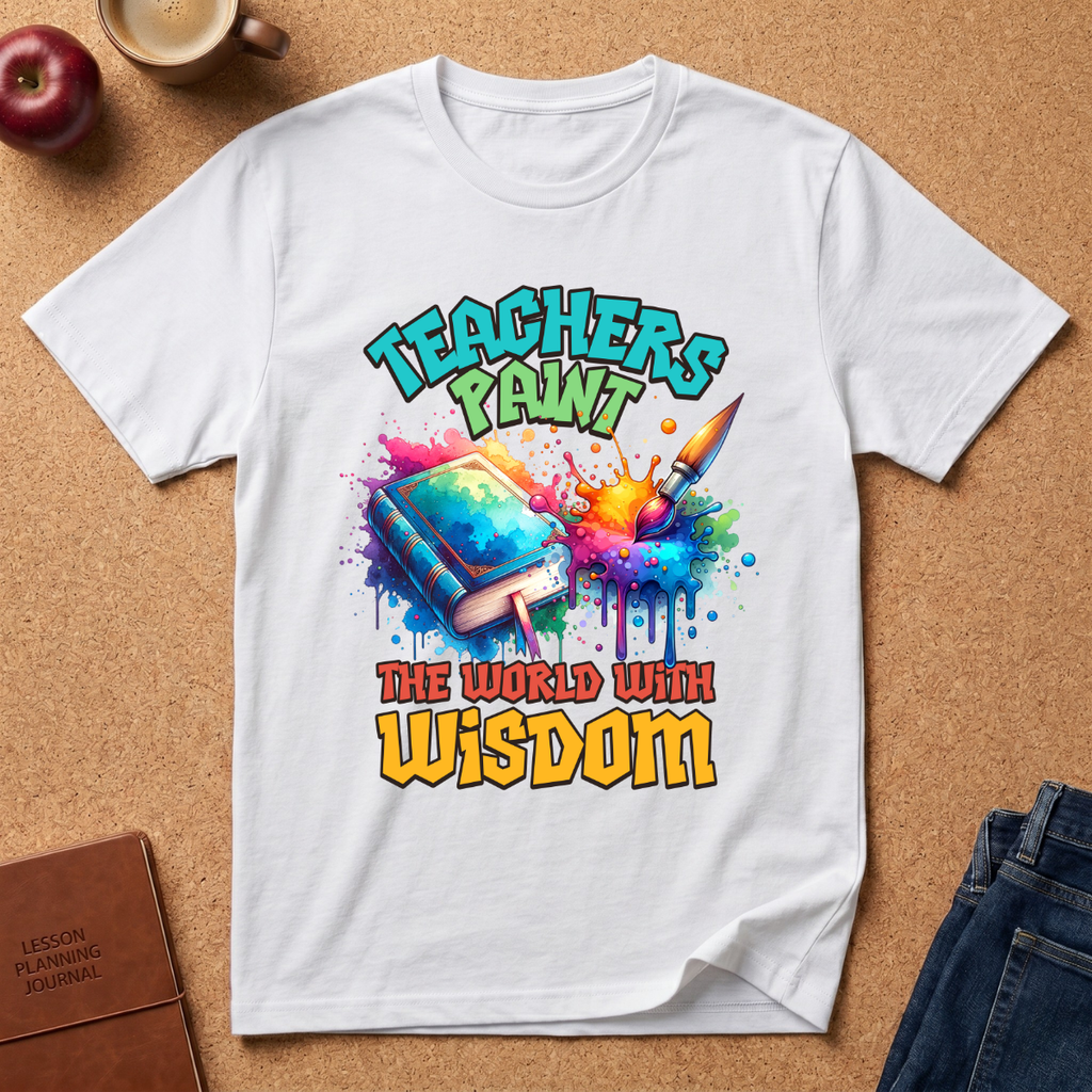 'Teachers Paint the World With Wisdom' T‑Shirt — Colorful Art Teacher Tee