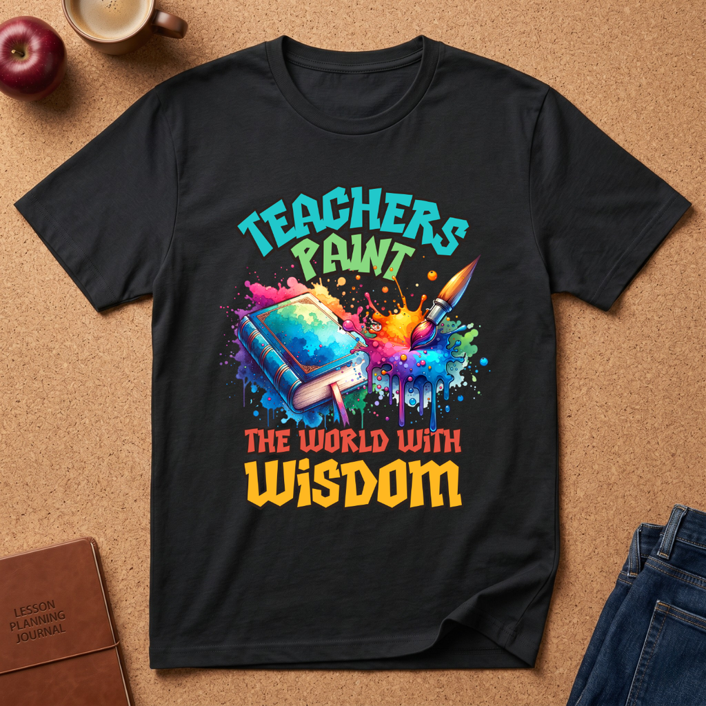 'Teachers Paint the World With Wisdom' T‑Shirt — Colorful Art Teacher Tee
