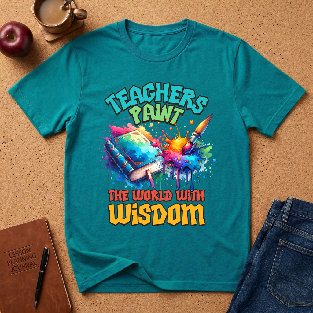 'Teachers Paint the World With Wisdom' T‑Shirt — Colorful Art Teacher Tee
