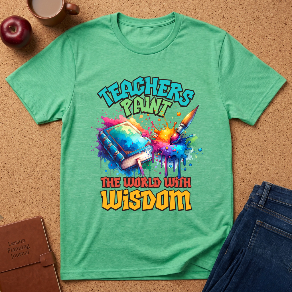 'Teachers Paint the World With Wisdom' T‑Shirt — Colorful Art Teacher Tee