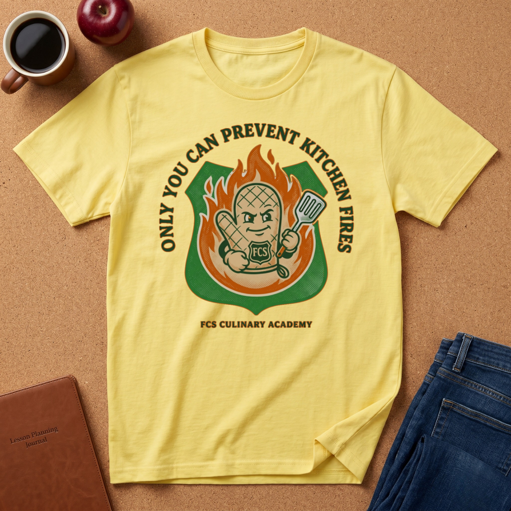 Chef Safety T-Shirt — "You Can Prevent Kitchen Fires" Culinary Awareness Tee