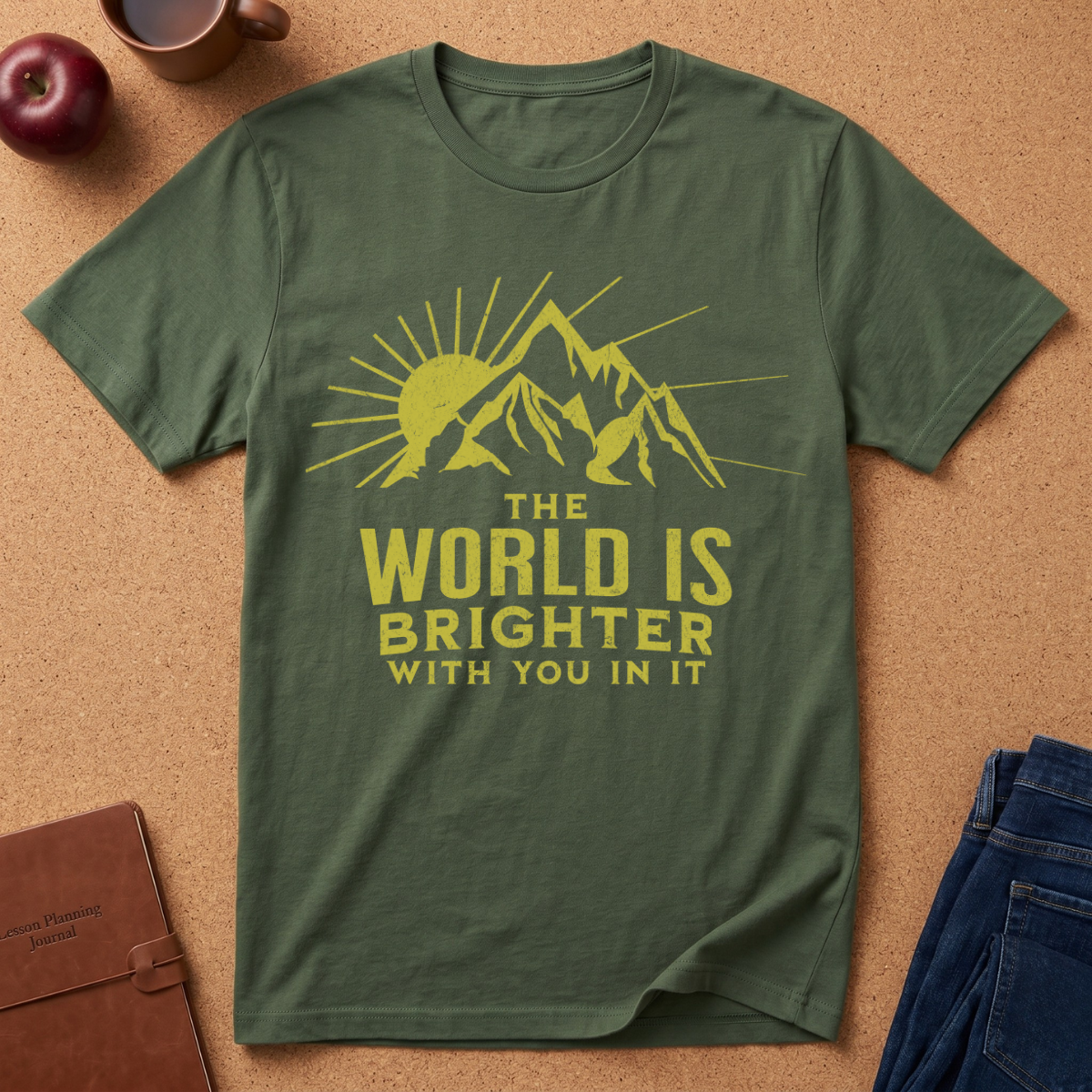 The World Is Brighter Mountain T-Shirt — Inspirational Sunrise Graphic Tee