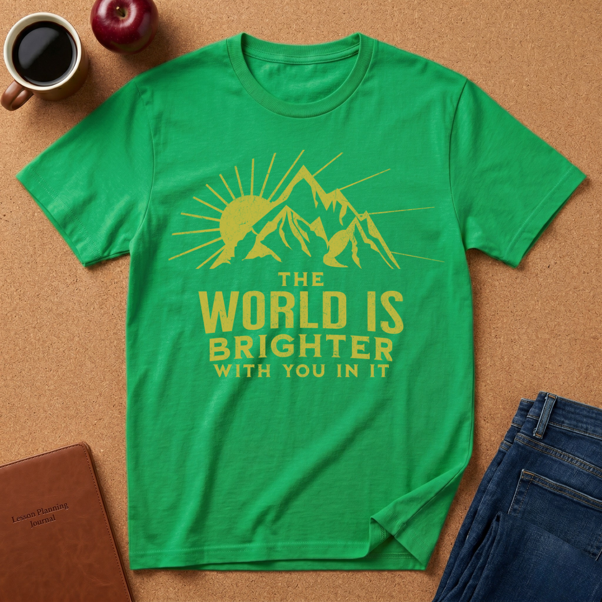 The World Is Brighter Mountain T-Shirt — Inspirational Sunrise Graphic Tee