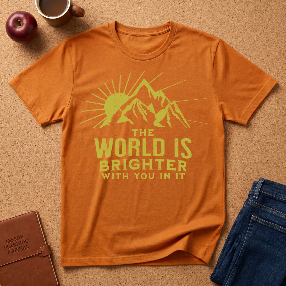 The World Is Brighter Mountain T-Shirt — Inspirational Sunrise Graphic Tee
