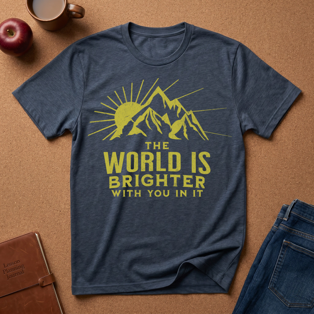 The World Is Brighter Mountain T-Shirt — Inspirational Sunrise Graphic Tee