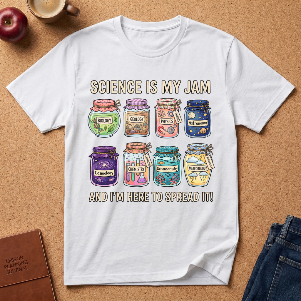 Science Is My Jam T-Shirt — Cute Jam Jar Science Design (Biology, Geology, Physics, Astronomy)