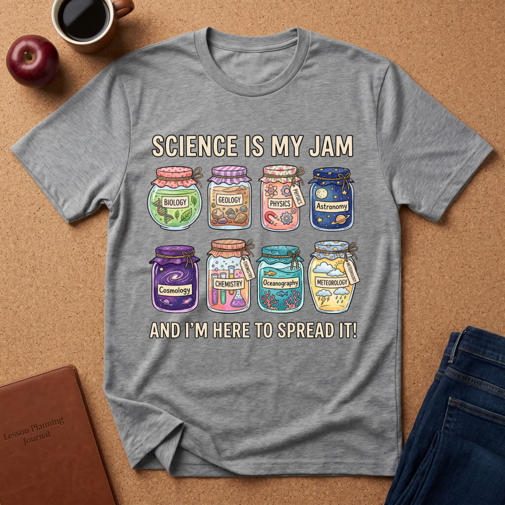 Science Is My Jam T-Shirt — Cute Jam Jar Science Design (Biology, Geology, Physics, Astronomy)