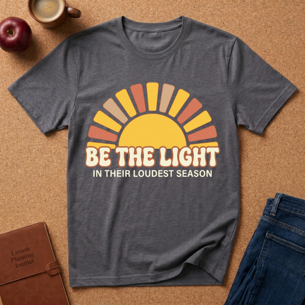 "Be The Light in Their Loudest Season" Retro Sun T-Shirt