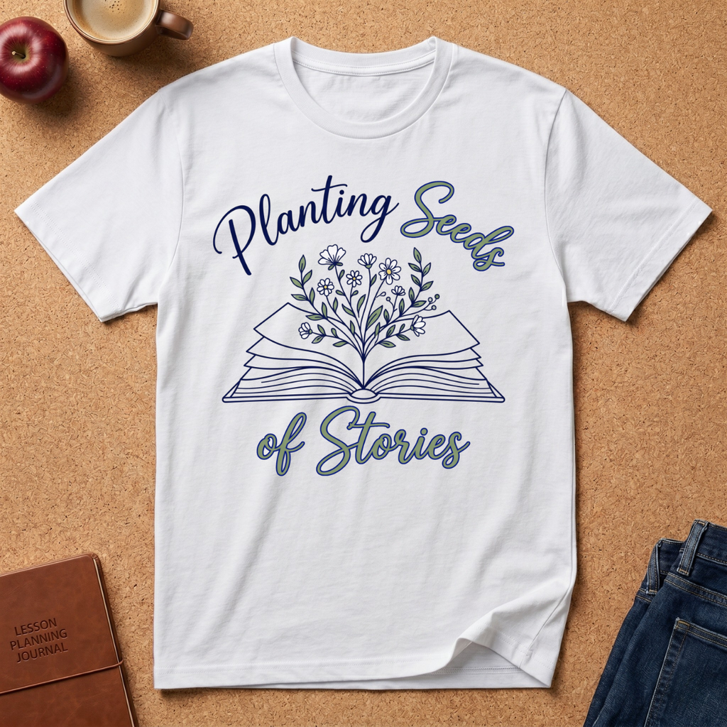 Planting Seeds of Stories T-Shirt — Floral Book Lover Tee