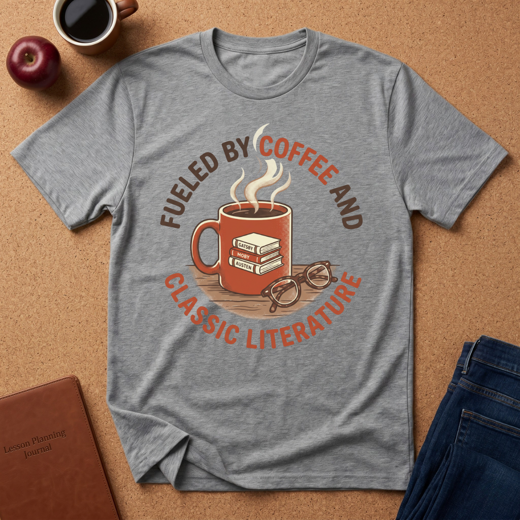Coffee & Classic Literature T-Shirt — "Fueled by Coffee and Classic Literature"