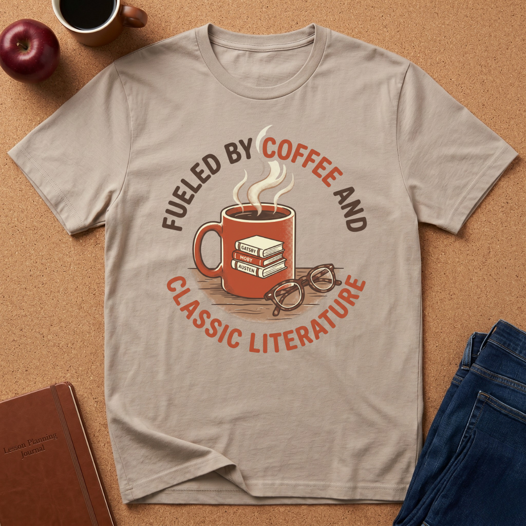 Coffee & Classic Literature T-Shirt — "Fueled by Coffee and Classic Literature"