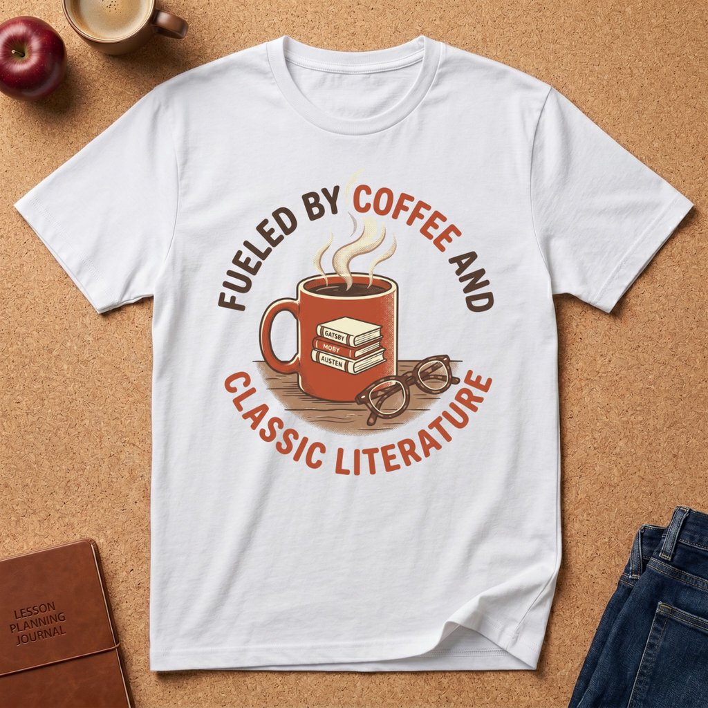 Coffee & Classic Literature T-Shirt — "Fueled by Coffee and Classic Literature"