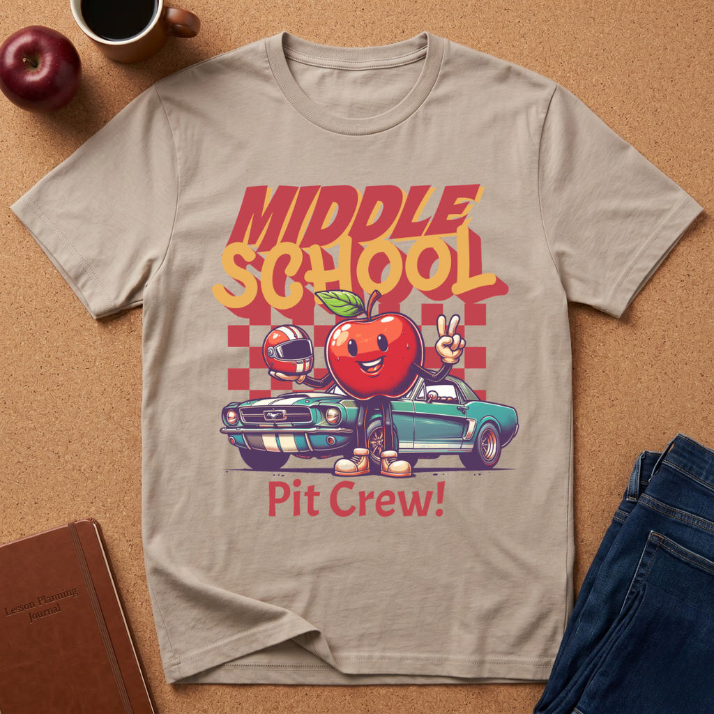 Middle School Pit Crew T-Shirt — Retro Racing Apple School Spirit Tee
