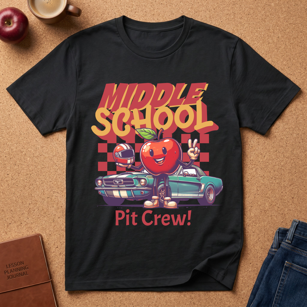 Middle School Pit Crew T-Shirt — Retro Racing Apple School Spirit Tee
