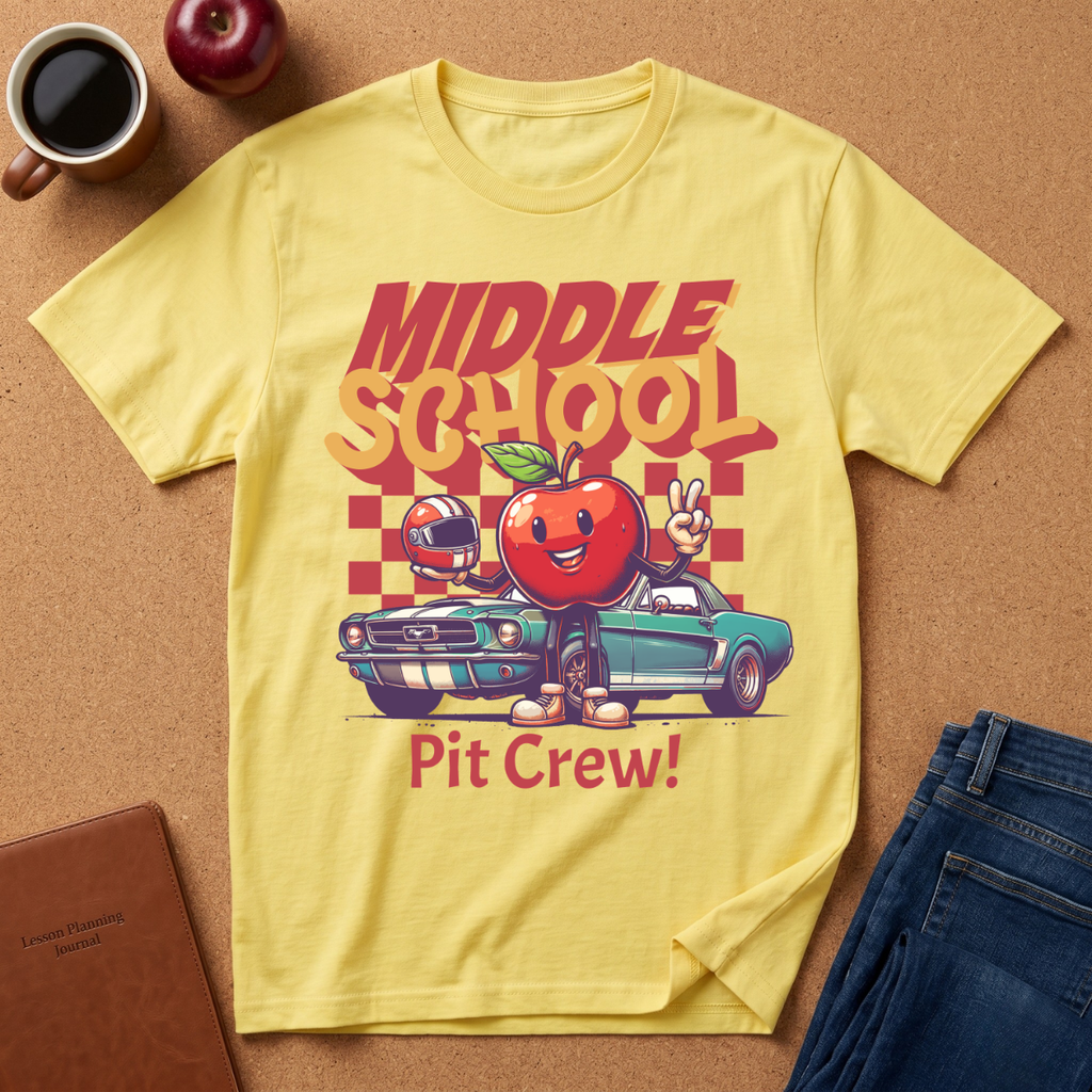 Middle School Pit Crew T-Shirt — Retro Racing Apple School Spirit Tee