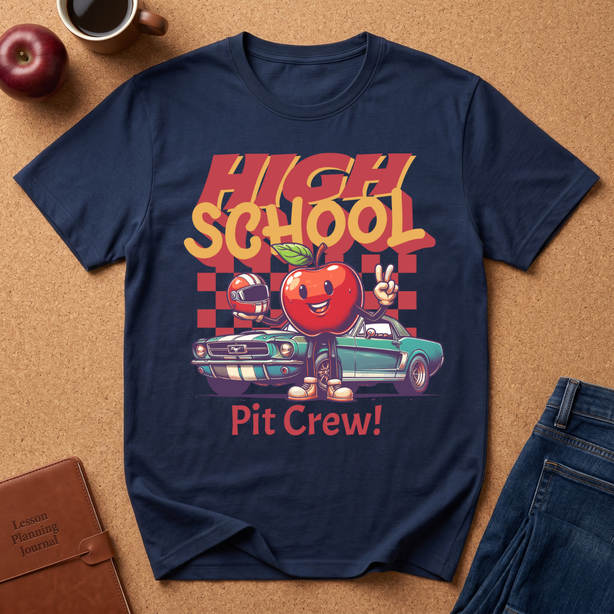 High School Pit Crew T-Shirt — Retro Racing Apple Graphic Tee