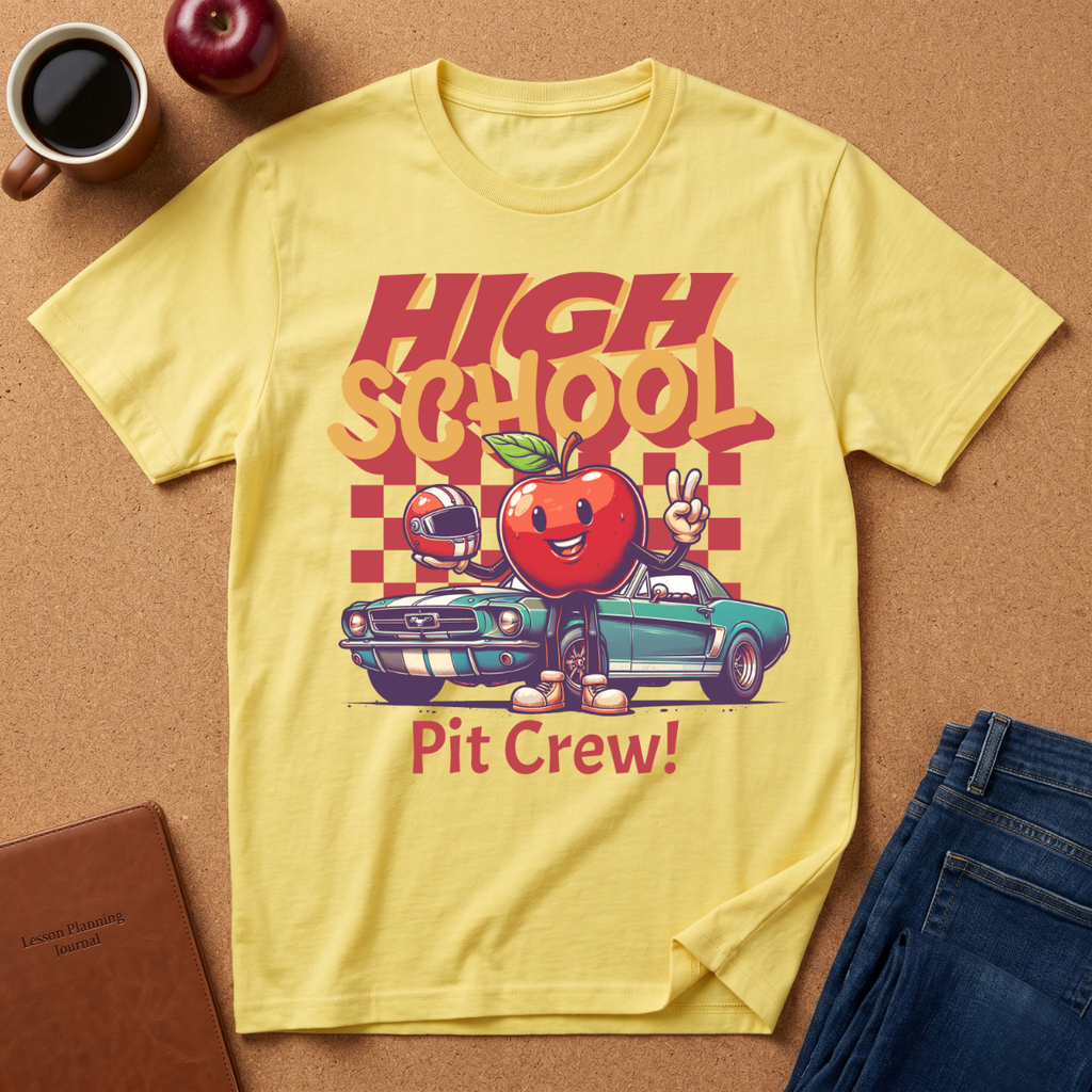 High School Pit Crew T-Shirt — Retro Racing Apple Graphic Tee