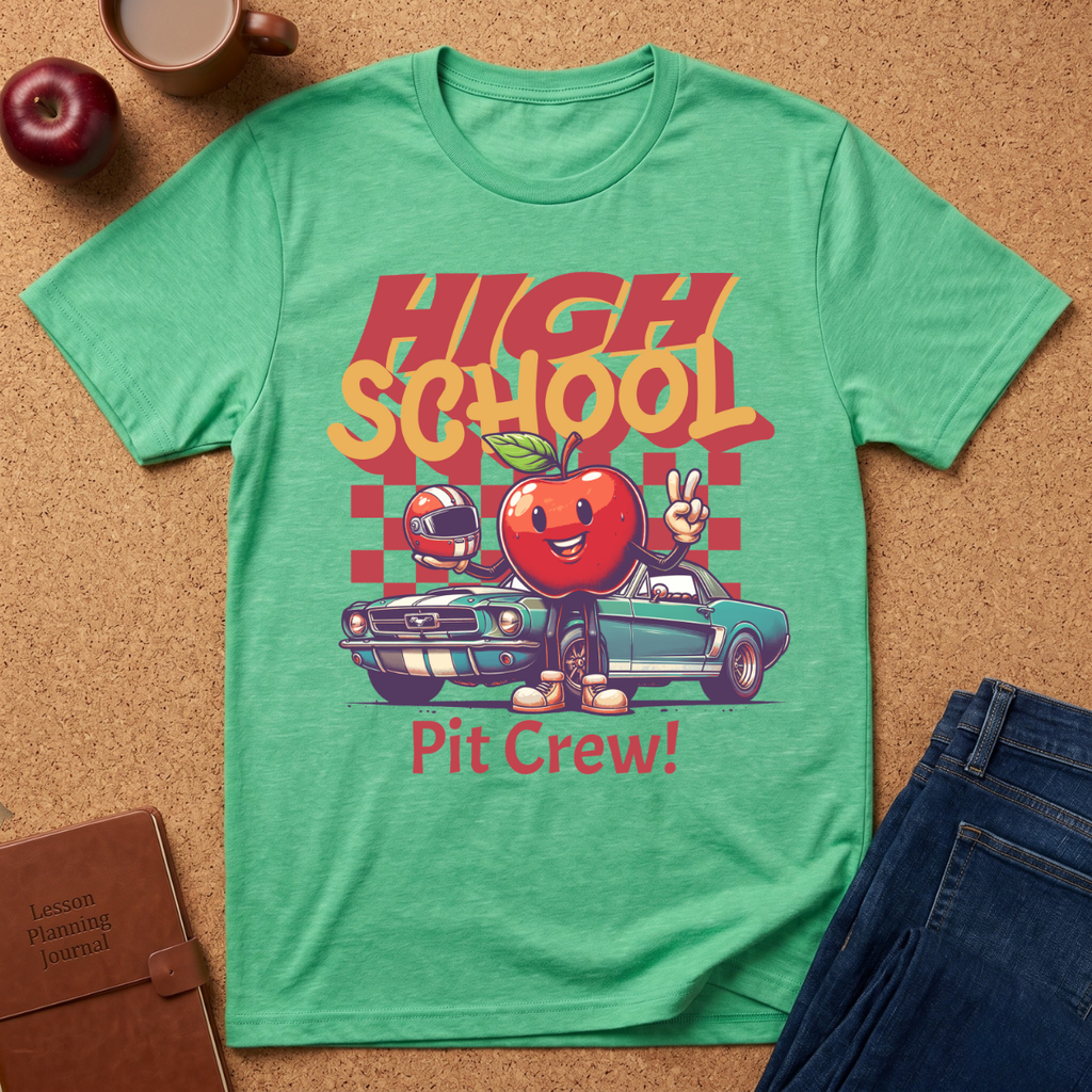 High School Pit Crew T-Shirt — Retro Racing Apple Graphic Tee