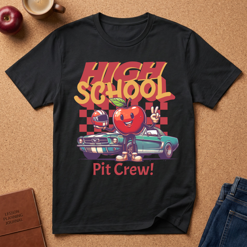 High School Pit Crew T-Shirt — Retro Racing Apple Graphic Tee