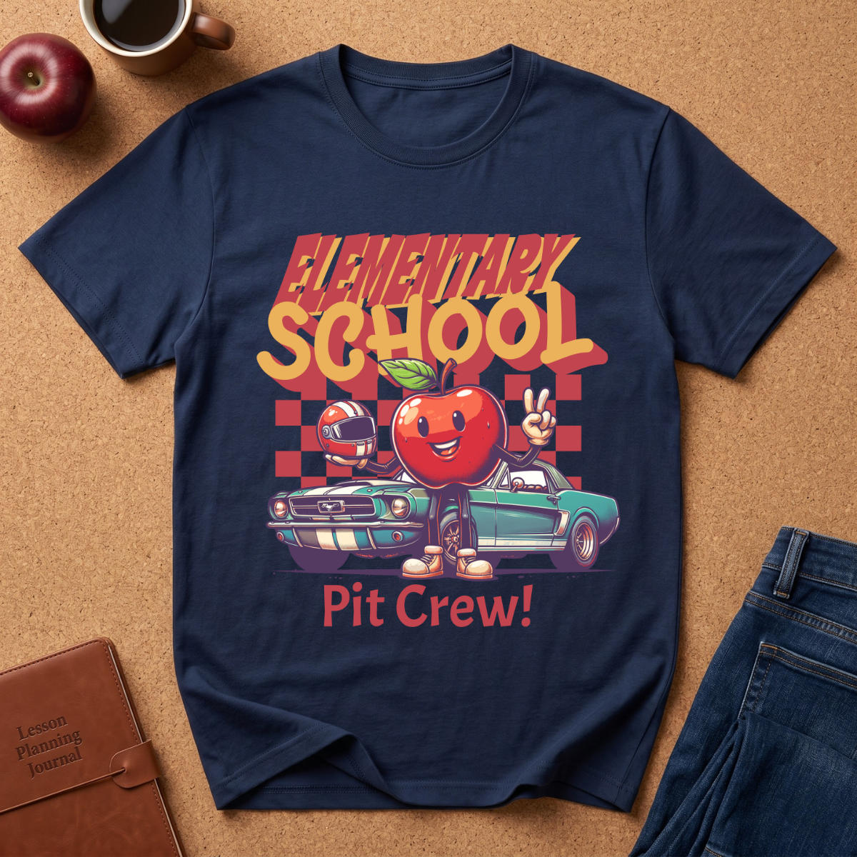 Elementary School Pit Crew T-Shirt — Retro Apple Teacher & Student Back-to-School Tee