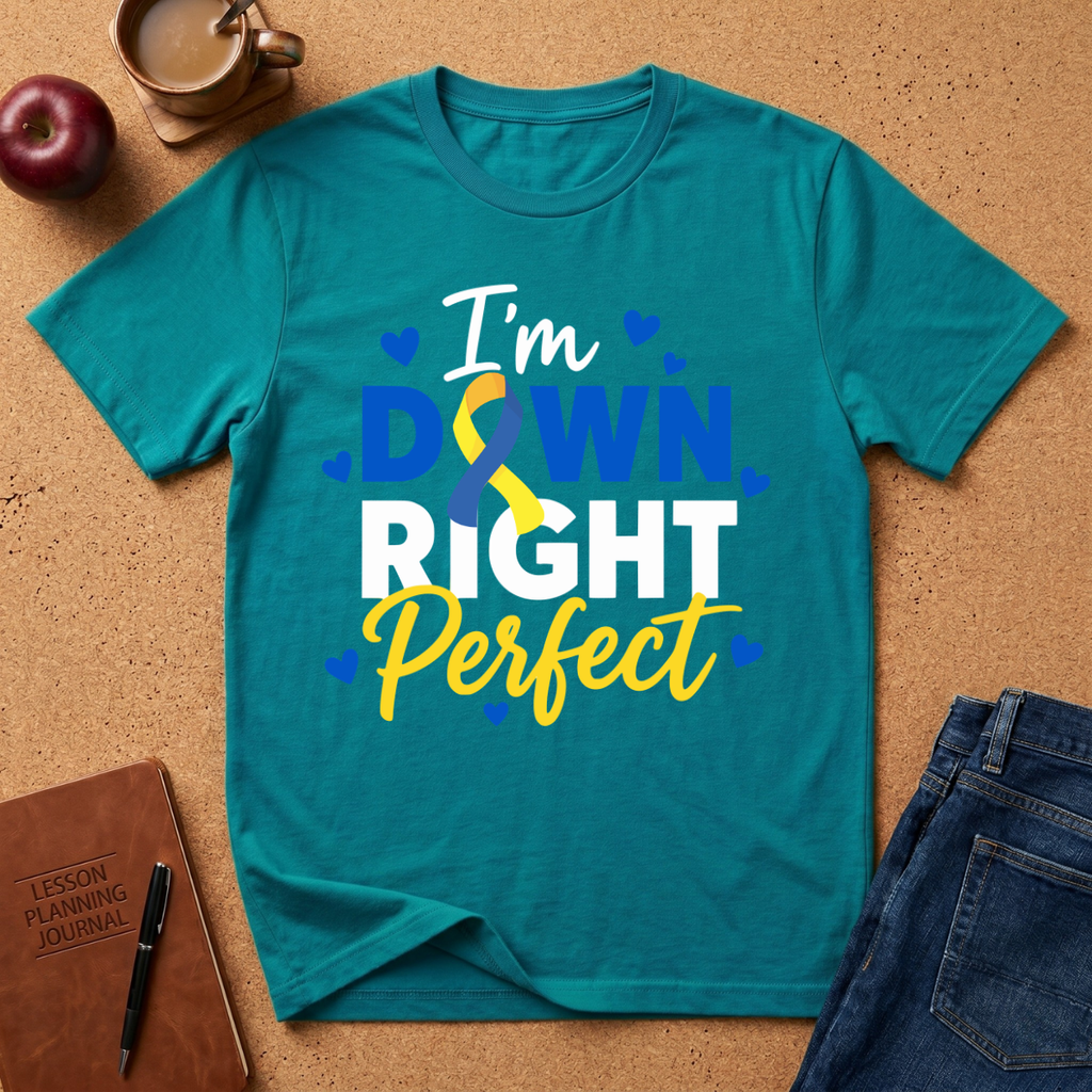 I'm Down Right Perfect T-Shirt — Down Syndrome Awareness Ribbon Tee