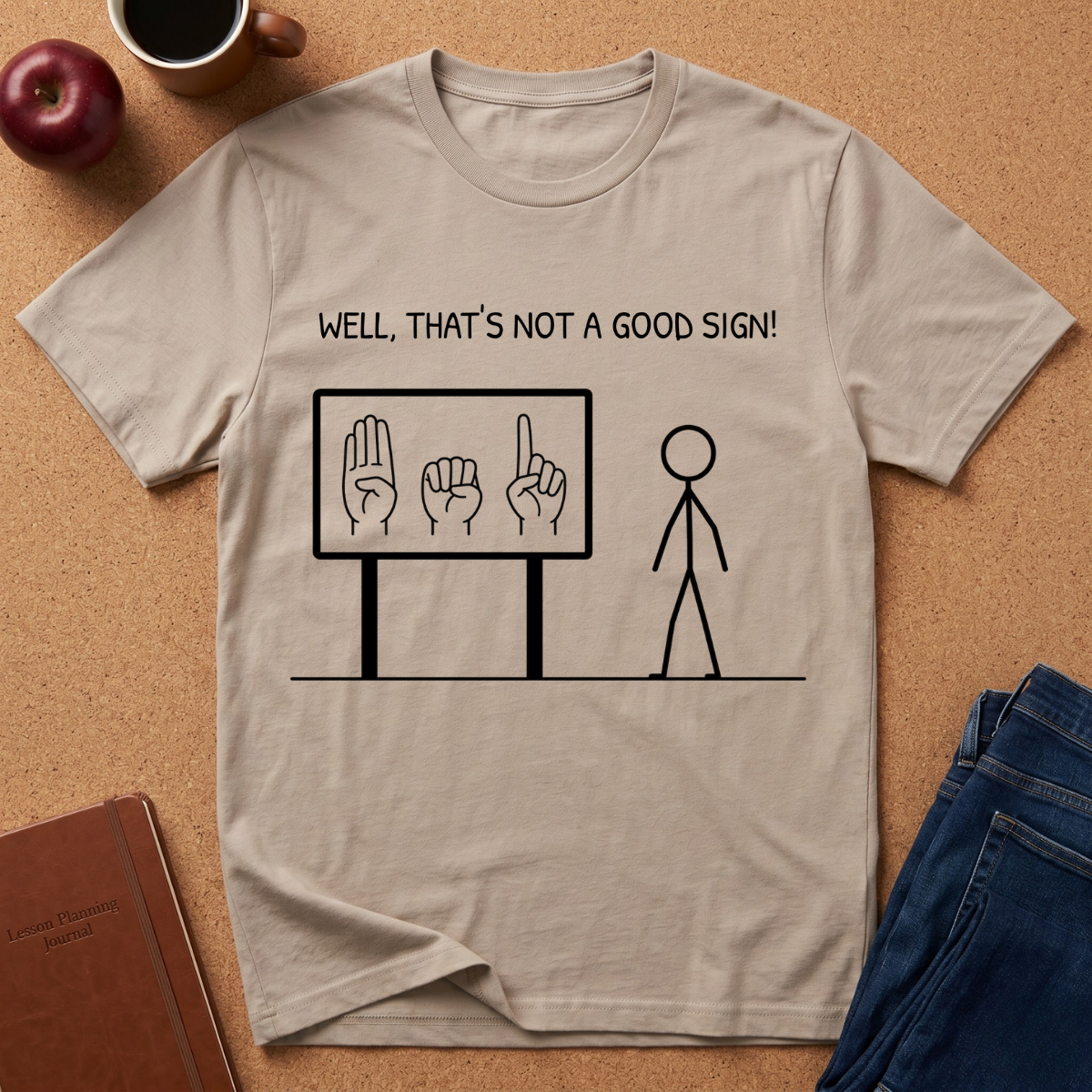 ASL "Well, That’s Not a Good Sign" T‑Shirt — Minimal Stick Figure ASL Humor Tee