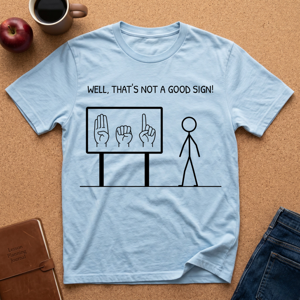 ASL "Well, That’s Not a Good Sign" T‑Shirt — Minimal Stick Figure ASL Humor Tee