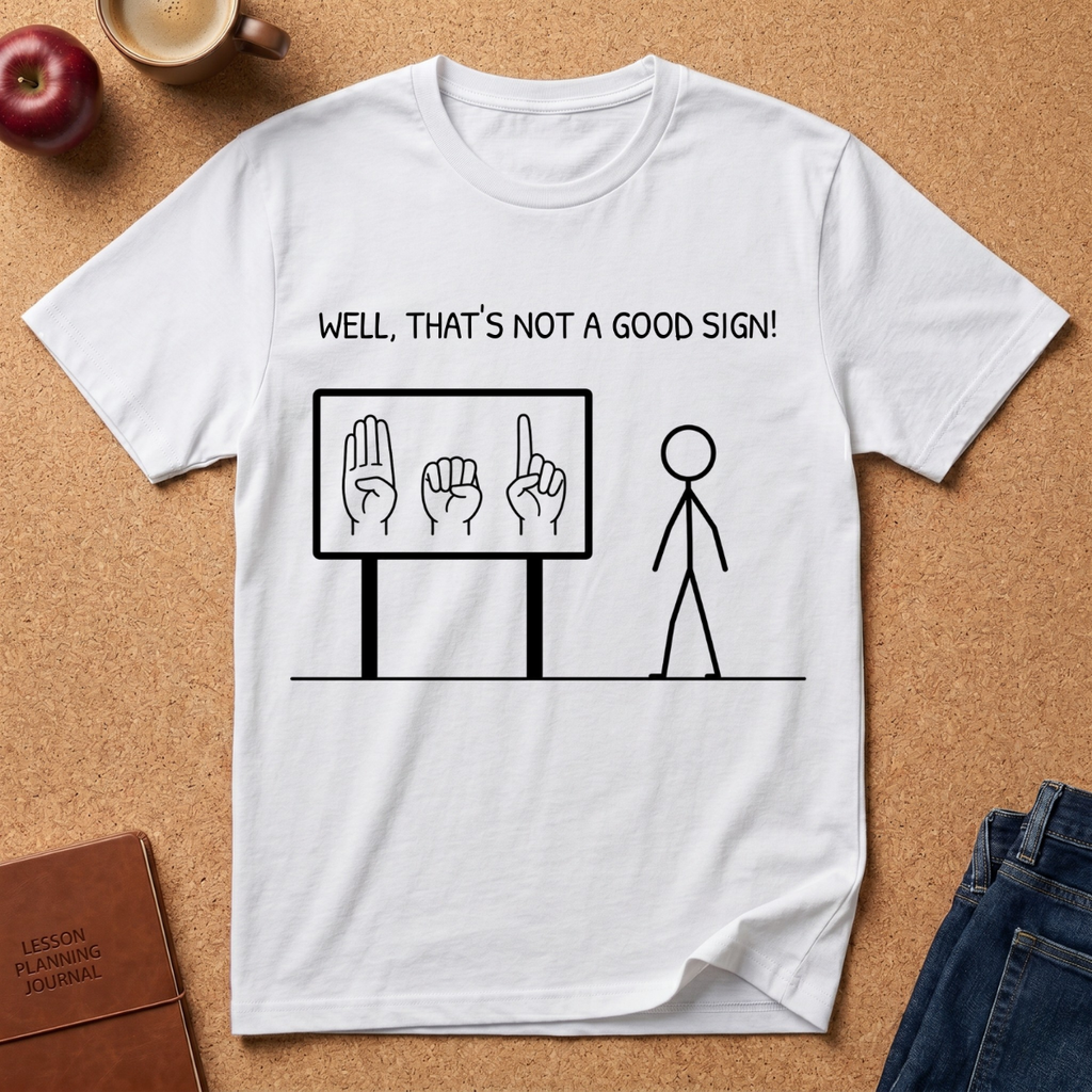ASL "Well, That’s Not a Good Sign" T‑Shirt — Minimal Stick Figure ASL Humor Tee
