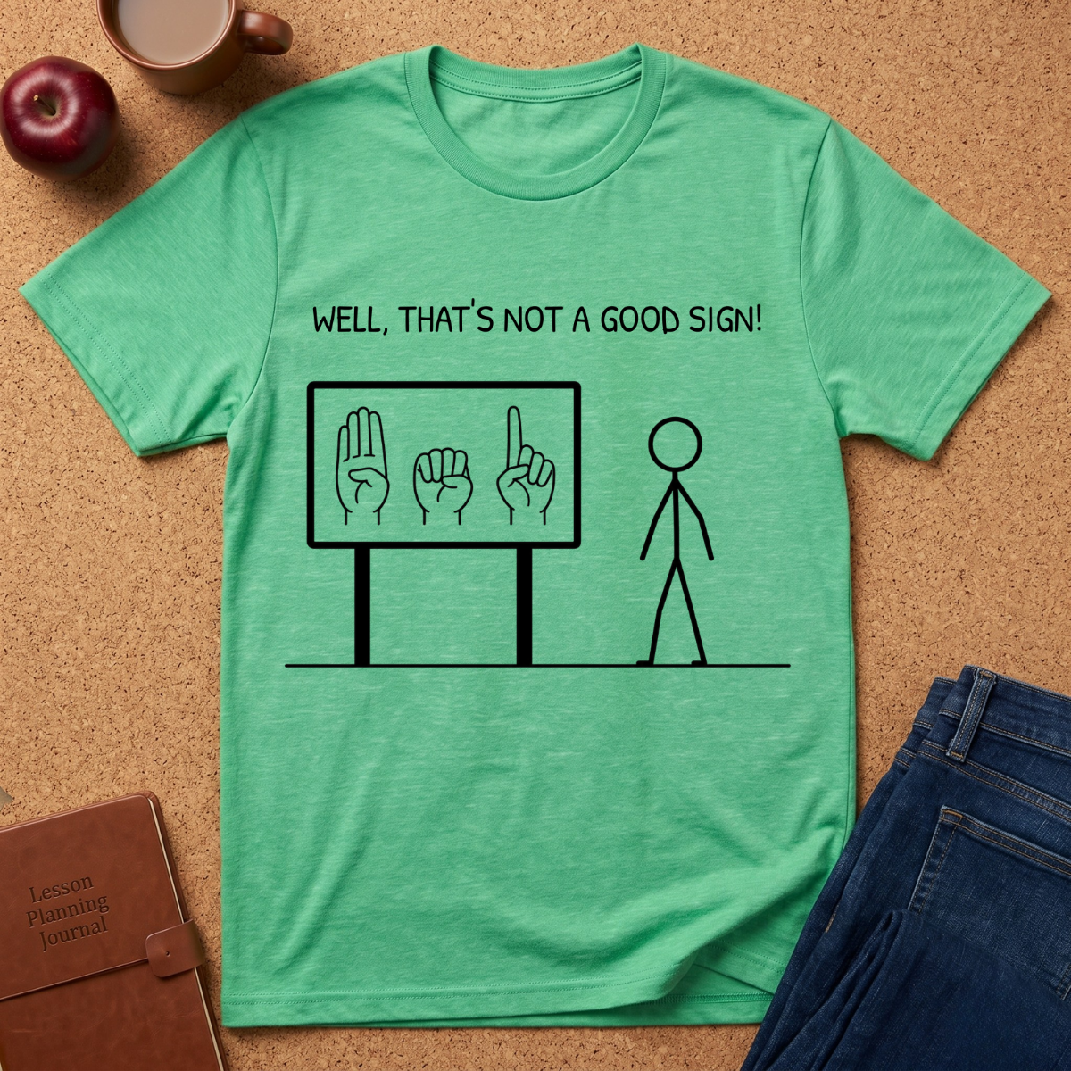 ASL "Well, That’s Not a Good Sign" T‑Shirt — Minimal Stick Figure ASL Humor Tee