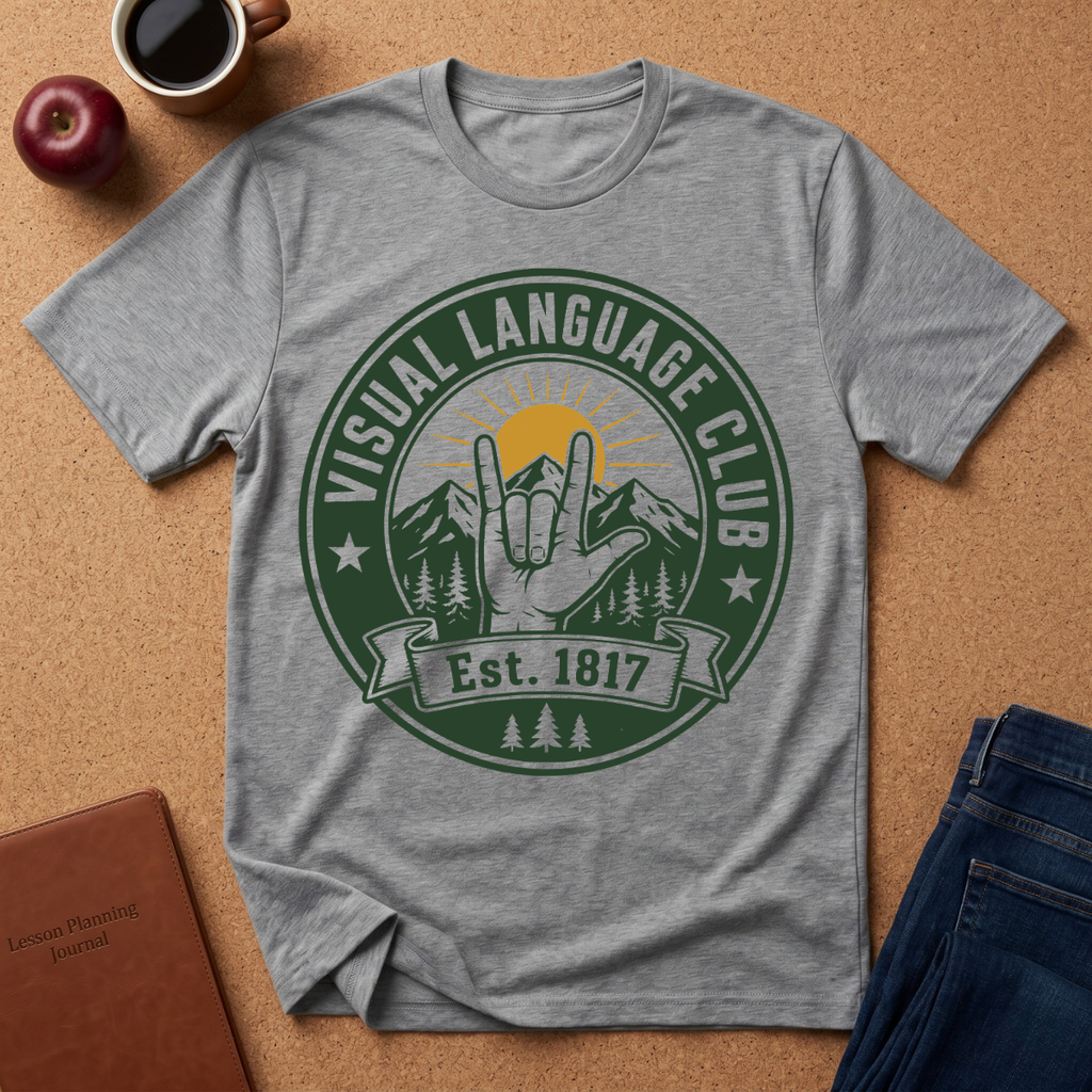 Visual Language Club T-Shirt — ASL Sign Rock Mountain Graphic Tee