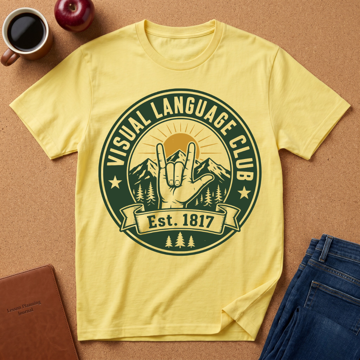 Visual Language Club T-Shirt — ASL Sign Rock Mountain Graphic Tee