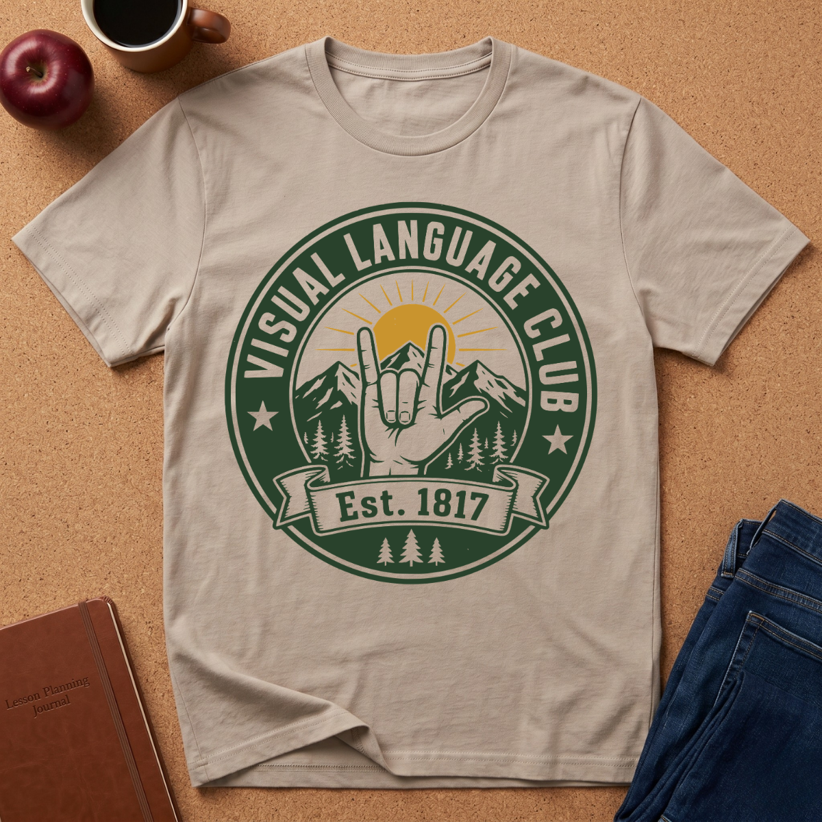 Visual Language Club T-Shirt — ASL Sign Rock Mountain Graphic Tee