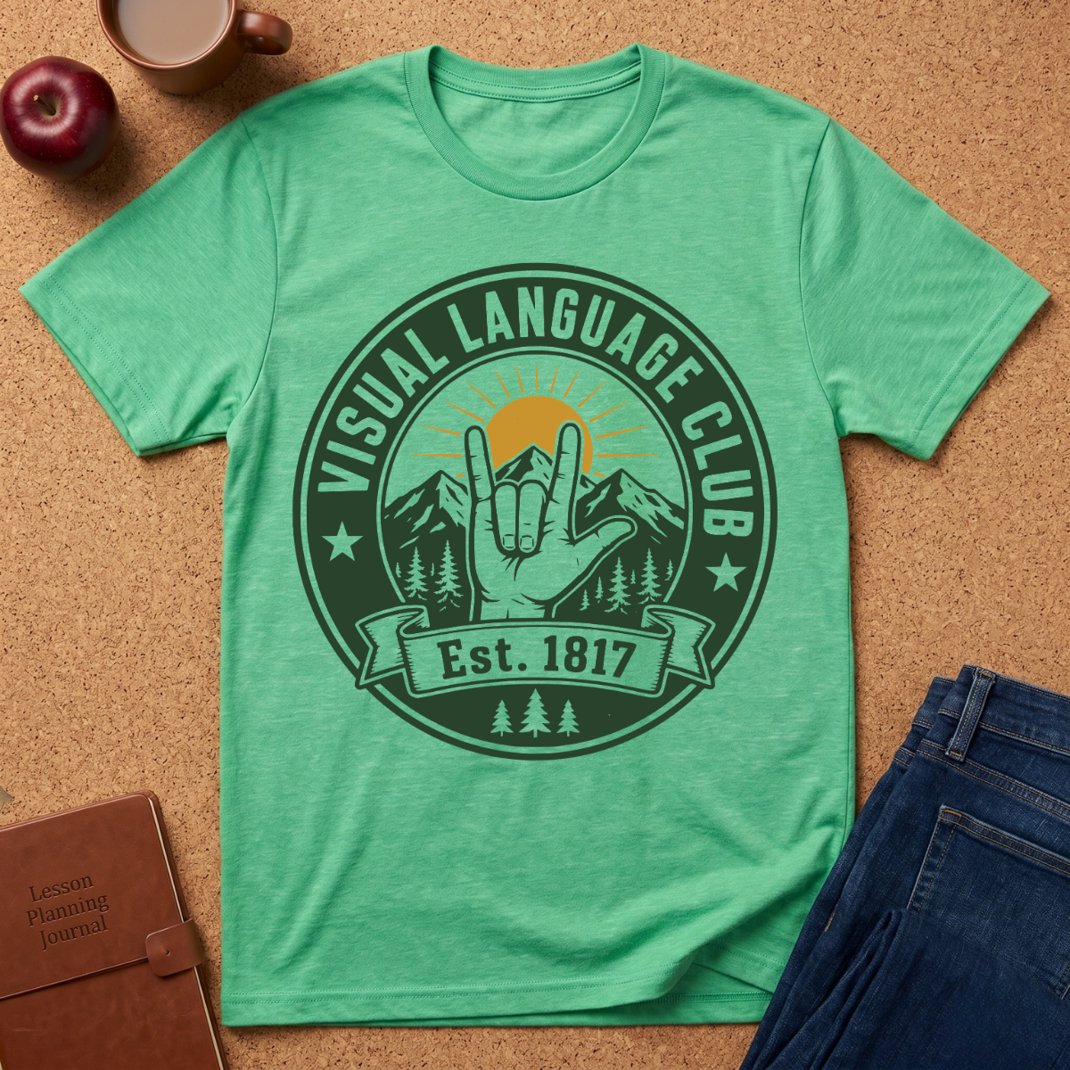 Visual Language Club T-Shirt — ASL Sign Rock Mountain Graphic Tee