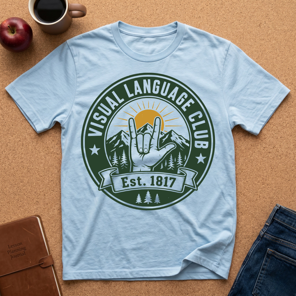 Visual Language Club T-Shirt — ASL Sign Rock Mountain Graphic Tee