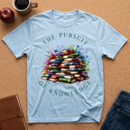 The Pursuit of Knowledge T-Shirt — Colorful Stacked Books Graphic Tee